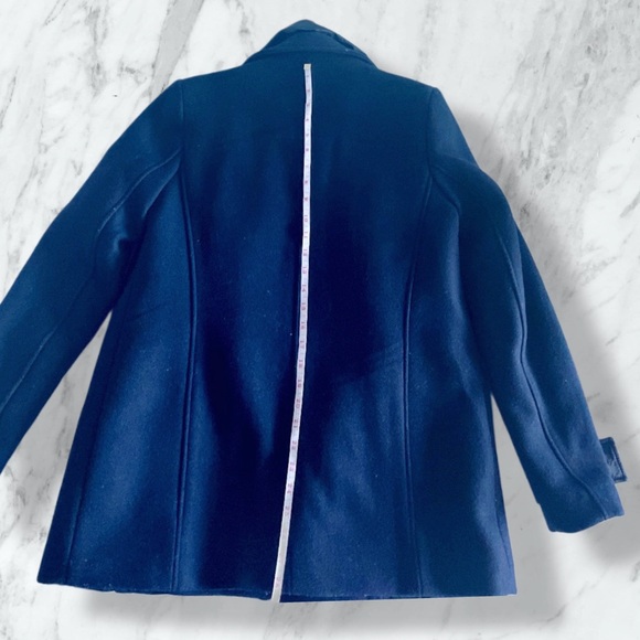 Zara Navy Pea Coat with Faux Fur Cream Collar - Picture 2 of 5